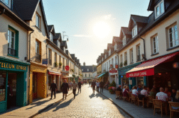Rue animée dans une ville bretonne d'IlleetVilaine