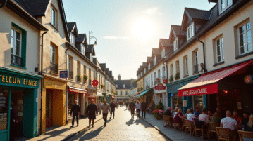Rue animée dans une ville bretonne d'IlleetVilaine