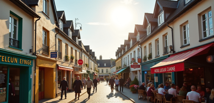 Rue animée dans une ville bretonne d'IlleetVilaine