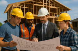 Photo hyperrealiste d'une equipe de construction et architecte discutant plans