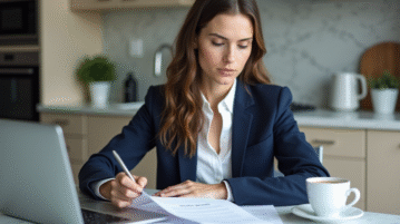 Jeune femme professionnelle examine documents de pret