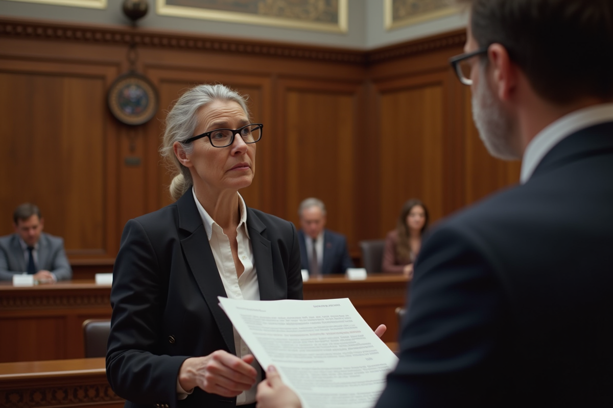 Experte en justice présentant un rapport au juge