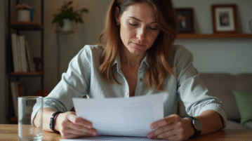 Femme d'âge moyen vérifiant documents d'assurance habitation