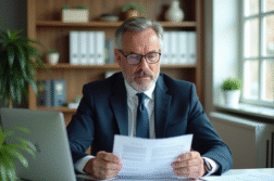 Homme d'affaires en costume dans un bureau moderne