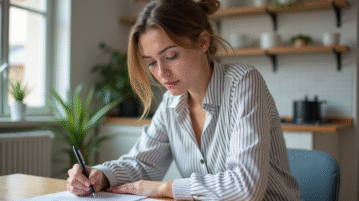 Jeune femme signant un contrat de location dans un appartement parisien