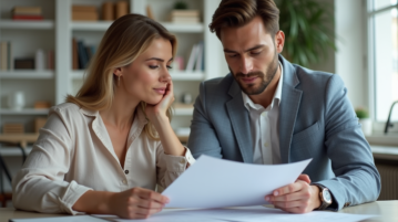 Femme et jeune homme en réunion dans un bureau moderne