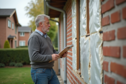 Homme regardant l'isolation de sa maison en banlieue