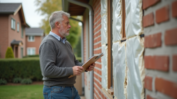 Homme regardant l'isolation de sa maison en banlieue