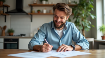 Homme d age moyen examine documents de location