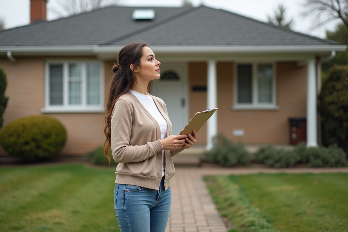 Jeune femme regarde la façade d
