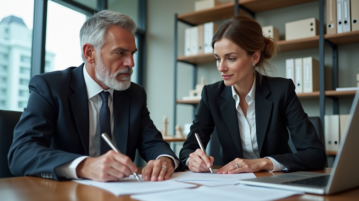 Homme et femme d affaires en réunion dans un bureau moderne