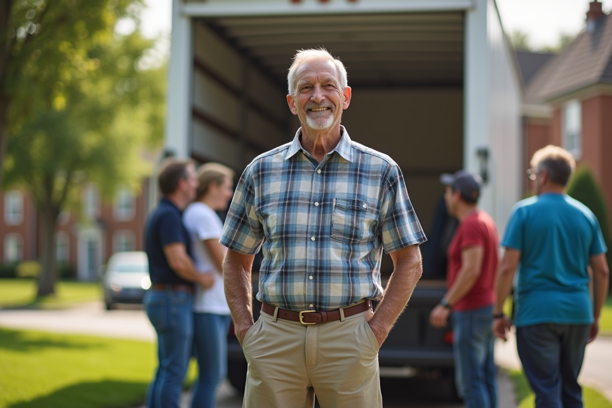 Voisins aidant un homme âgé à l