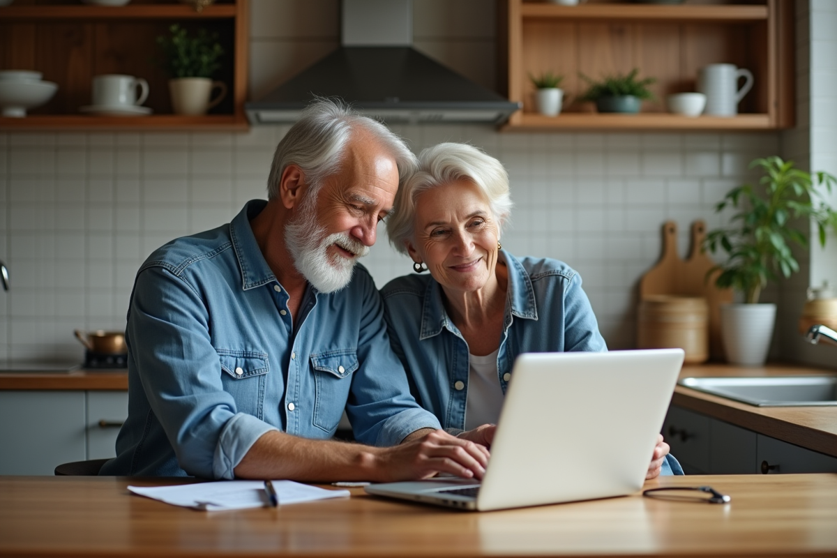 Couple examine des taux hypothécaires à la cuisine