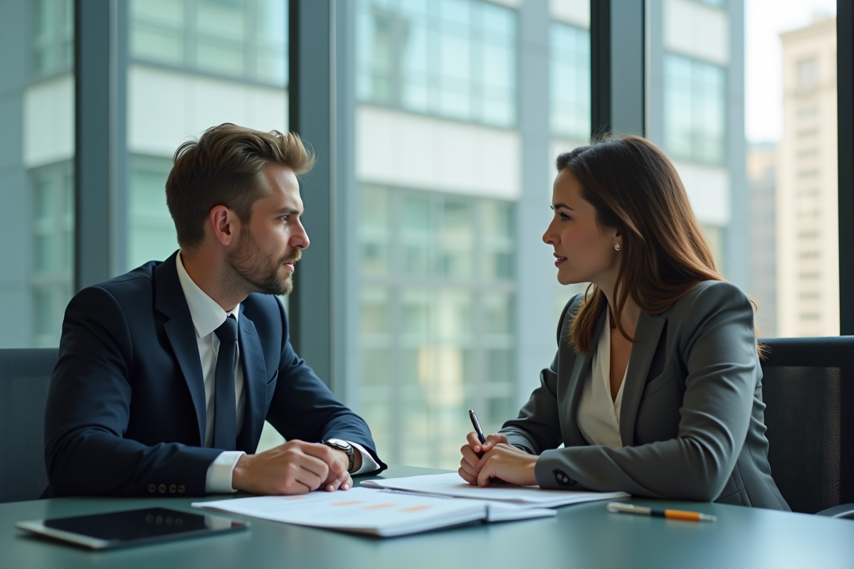 Femme professionnelle discutant de mortgage avec conseiller bancaire