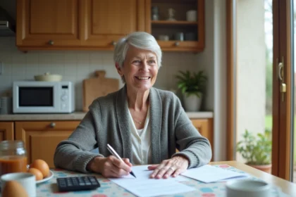 Femme française étudie ses impôts à la maison