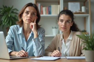 Femme réfléchie dans un bureau à domicile pour l'article