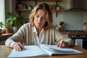 Femme organisée avec documents importants à la maison