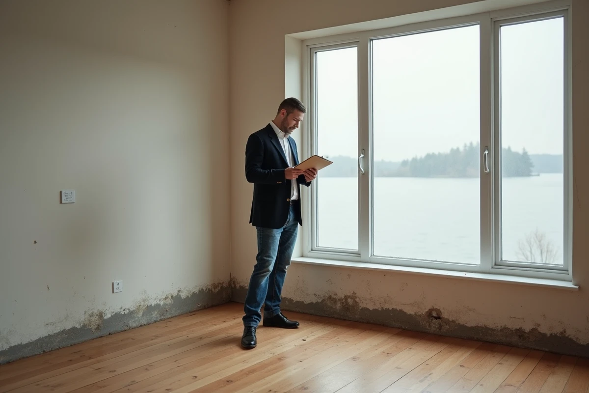 Agent immobilier montrant des dégâts d