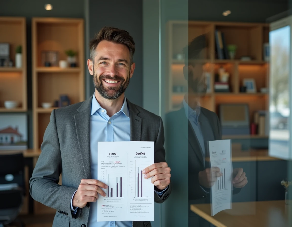 Conseiller immobilier présentant une comparaison des plafonds de ressources entre la loi Pinel et le dispositif Duflot