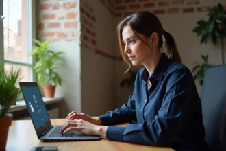 Femme sécurisant son compte CONVERGENCE Toulouse sur un ordinateur portable avec authentification à deux facteurs
