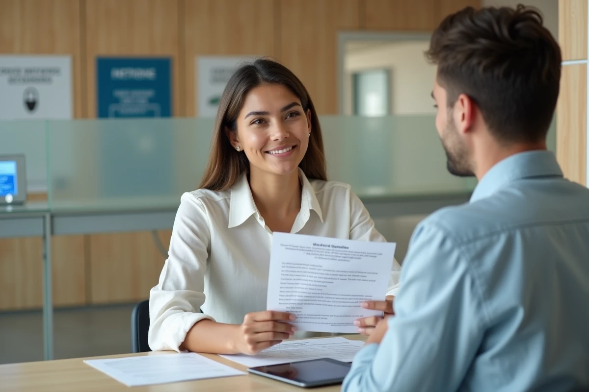 Usagère et conseiller municipal examinant les recommandations de sécurité du compte CONVERGENCE Toulouse en agence