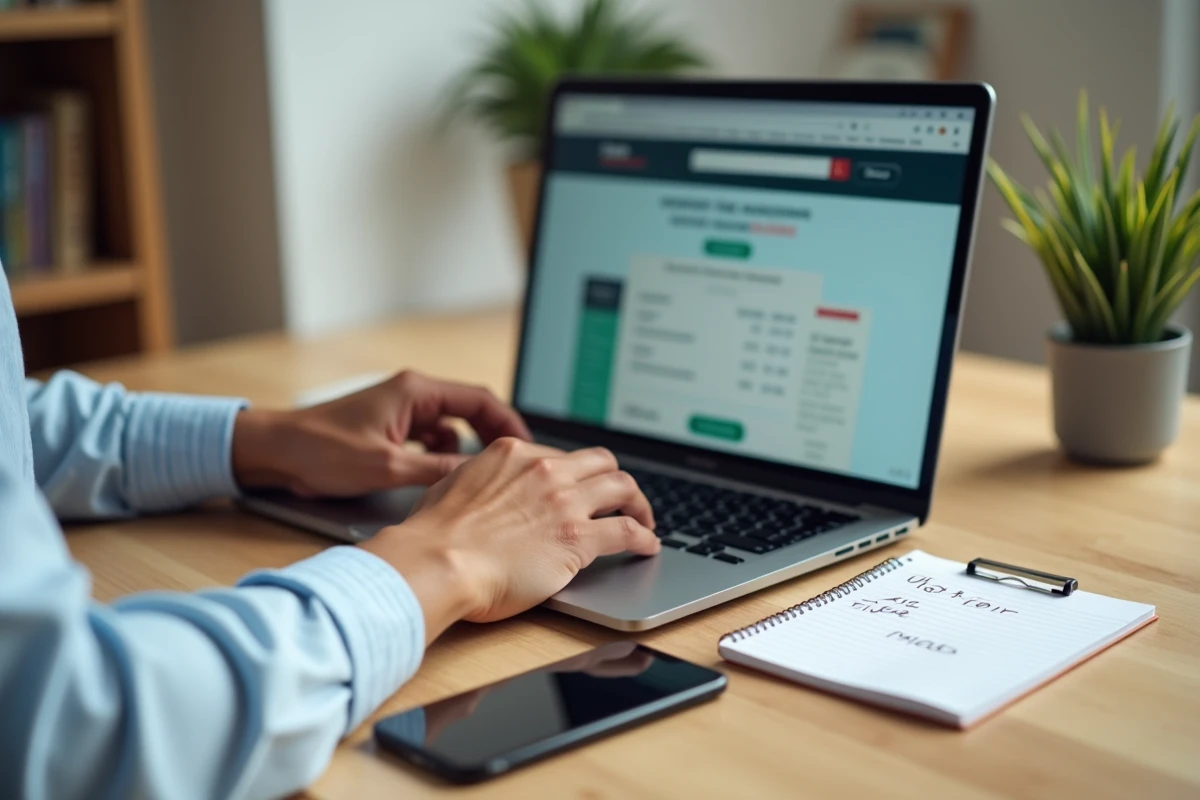 Personne recherchant des options de prêt de consolidation de dettes en ligne avec un score de crédit affiché sur smartphone