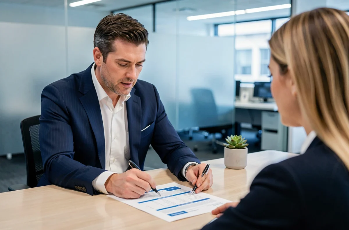 Conseiller bancaire présentant une simulation de crédit immobilier à une cliente