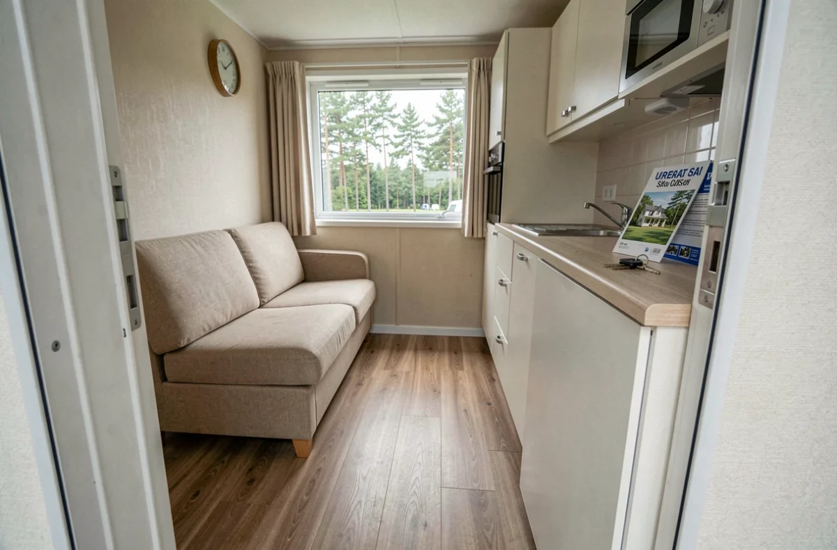 Intérieur d'un mobil-home occasion à vendre dans un camping ouvert à l'année
