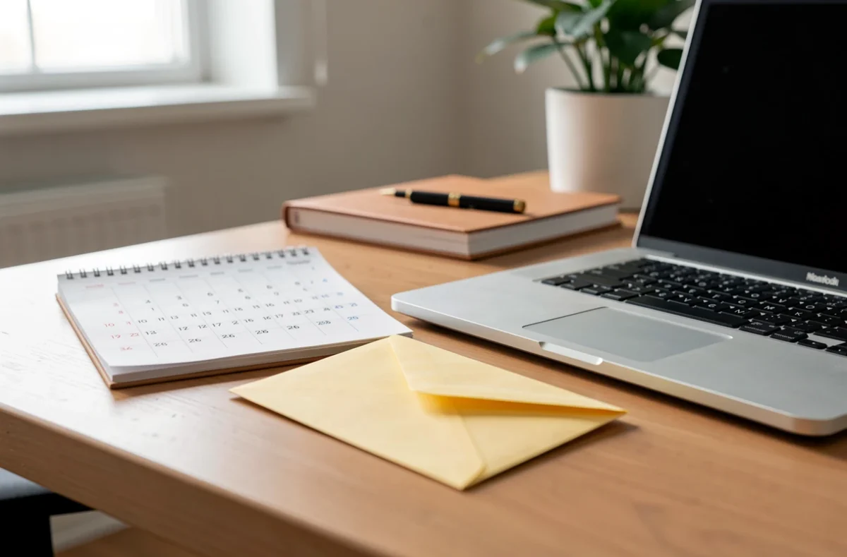 Calendrier et courrier posés sur un bureau pour respecter un délai d'expertise